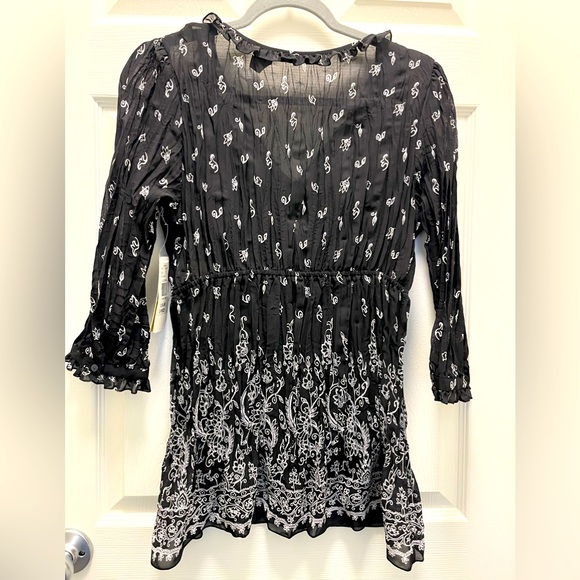 NEW Notations Black and White Babydoll Paisley Two-Layer Long Sleeve Blouse - Picture 7 of 7